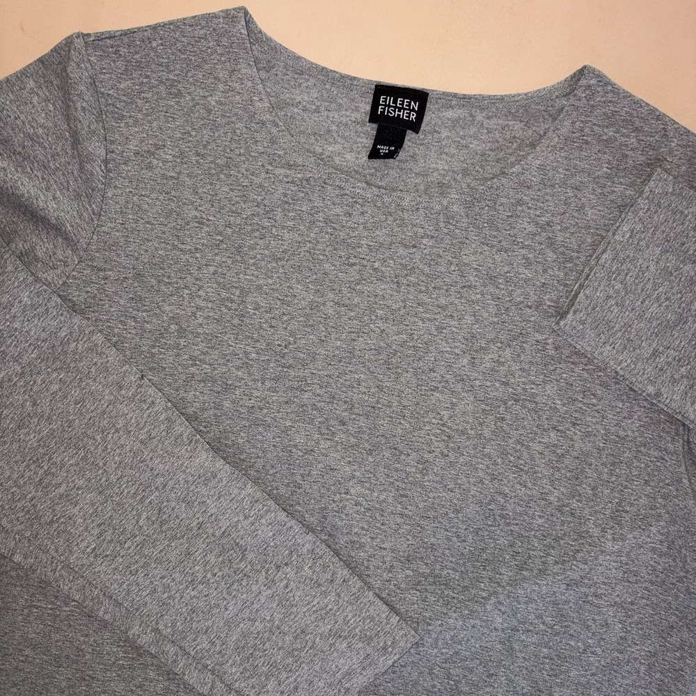VTG Eileen Fisher Gray Crew Long Sleeve Top Large Minimalist Boxy Made In USA